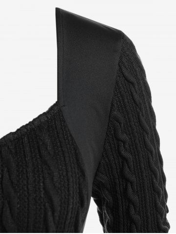 Plus Size Cable Knit Panel Mixed Media Lace Up Tee