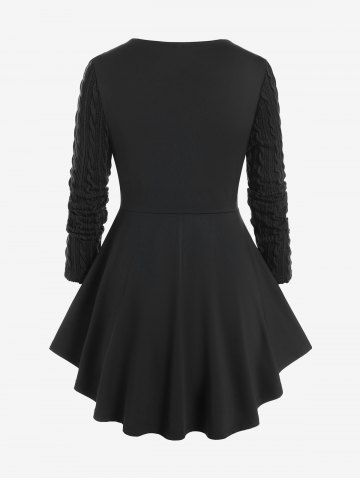 Plus Size Cable Knit Panel Mixed Media Lace Up Tee