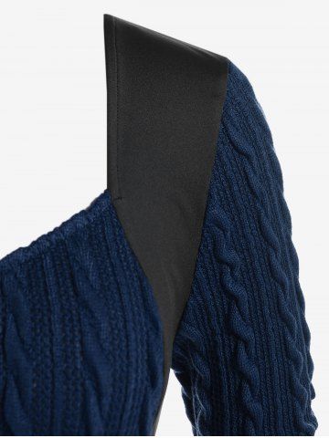 Plus Size Cable Knit Panel Mixed Media Lace Up Tee