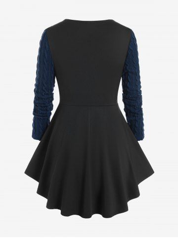 Plus Size Cable Knit Panel Mixed Media Lace Up Tee