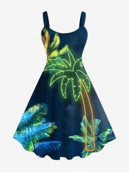 Plus Size Glitter Neon Coconut Tree Print Hawaii A Line Tank Dress -  