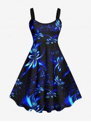 Plus Size Flowers Glitter 3D Print Hawaii Tank Dress -  