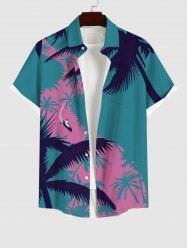 Plus Size Coconut Tree River Print Hawaii Button Pocket Shirt For Men -  