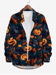 Chemise D'Halloween Citrouille Feuille Chauve-souris Imprimés avec Bouton de Grande Taille pour Homme - Noir 8XL