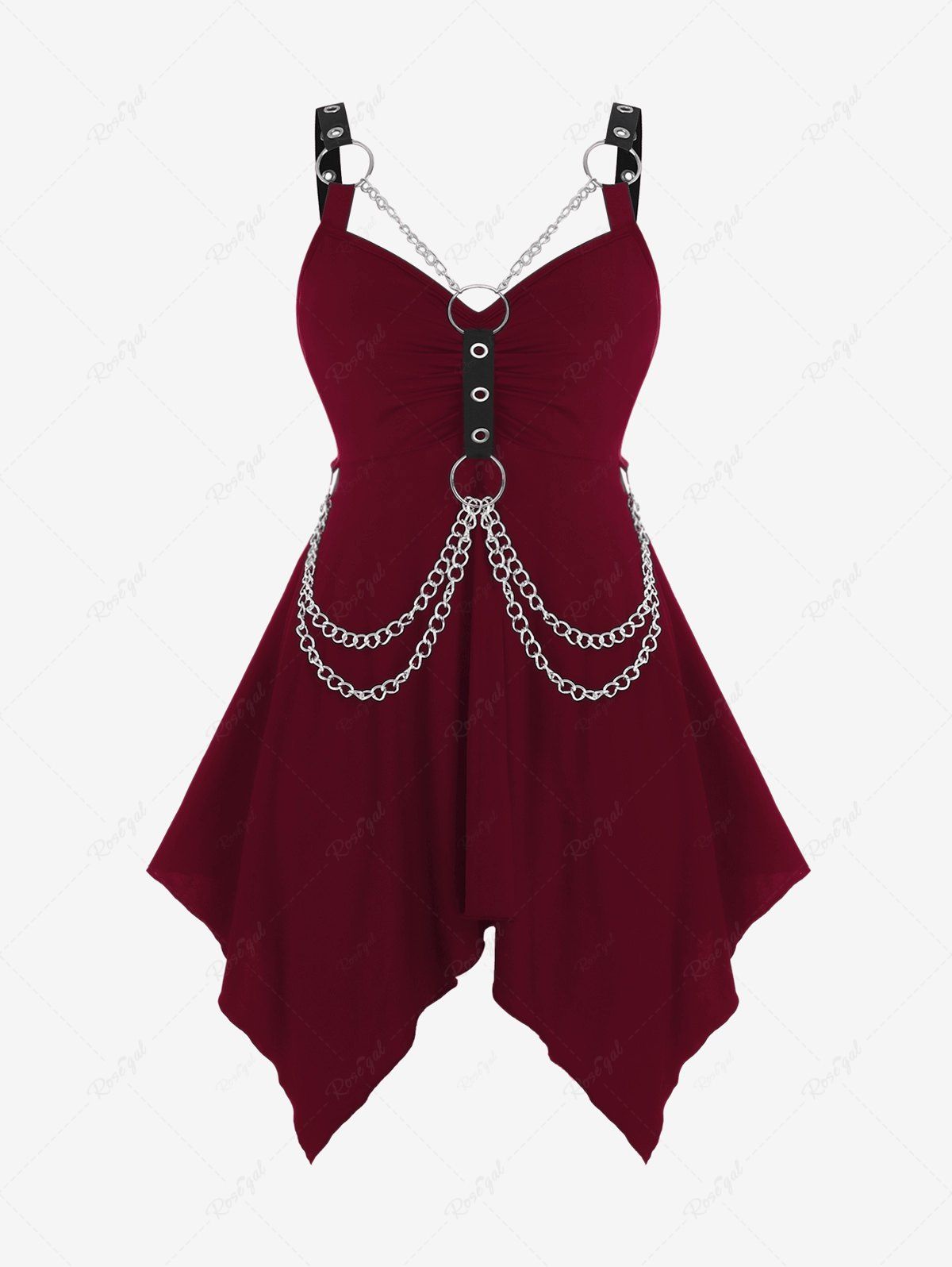 Cheap Plus  Size Gothic O Ring Chains Handkerchief Tank Top  