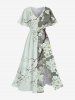 Colorblock Peach Blossom Flower Branch Print Plus Size Matching Hawaii Beach Outfit For Couples -  