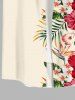 Chemise Décontractée Fleur Feuille D'Hibiscus et Feuille Tropicale Imprimées de Grande Taille avec Poche - café lumière S