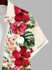 Plus Size Tropical Leaf Hibiscus Flower Print Buttons Pocket Hawaii Shirt For Men -  