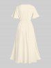 Robe Mi-Longue Fendue Fleur D'Hibiscus et Feuille Tropicale Imprimées de Grande Taille - Beige XXS