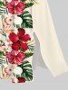 Robe Mi-Longue Fendue Fleur D'Hibiscus et Feuille Tropicale Imprimées de Grande Taille - Beige XXS