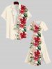 Robe Mi-Longue Fendue Fleur D'Hibiscus et Feuille Tropicale Imprimées de Grande Taille - Beige XXS