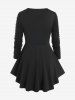 Plus Size Cable Knit Panel Mixed Media Lace Up Tee -  