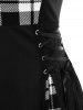 Plus Size Plaid Colorblock Print Lace Up Half Zipper Patchwork Fit and Flare Dress -  