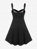 Plus Size Plaid Colorblock Print Lace Up Half Zipper Patchwork Fit and Flare Dress -  