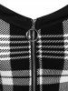 Plus Size Plaid Colorblock Print Lace Up Half Zipper Patchwork Fit and Flare Dress -  