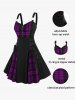 Plus Size Plaid Colorblock Print Lace Up Half Zipper Patchwork Fit and Flare Dress -  