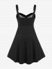Plus Size Plaid Colorblock Print Lace Up Half Zipper Patchwork Fit and Flare Dress -  