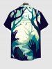 Plus Size Moon Tree Mountain River Palm Colorblock  Print Halloween Button Pocket Shirt For Men -  