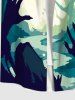 Plus Size Moon Tree Mountain River Palm Colorblock  Print Halloween Button Pocket Shirt For Men -  