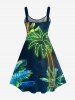 Plus Size Glitter Neon Coconut Tree Print Hawaii A Line Tank Dress -  