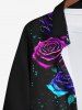 Plus Size Ombre Rose Flower Galaxy Print Halloween Button Shirt For Men -  