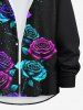Plus Size Ombre Rose Flower Galaxy Print Halloween Button Shirt For Men -  