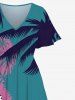 Plus Size Coconut Tree River Print Hawaii Split Pocket A Line Midi Dress -  