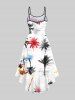 Plus Size Ink Painting Colorful Coconut Tree Print Hawaii High Low Asymmetric Cami Dress -  