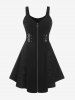 Plus Size Skull Mesh Lace Patchwork Full Zipper Straps Grommet Buckle A Line Tank Dress -  