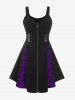 Plus Size Skull Mesh Lace Patchwork Full Zipper Straps Grommet Buckle A Line Tank Dress -  
