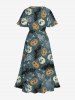 Plus Size Halloween Costume Skulls Ghost Bat Pumpkin Print Split Midi Dress -  