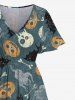 Plus Size Halloween Costume Skulls Ghost Bat Pumpkin Print Split Midi Dress -  
