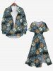 Plus Size Halloween Costume Skulls Ghost Bat Pumpkin Print Split Midi Dress -  