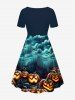 Robe D'Halloween Citrouille et Chauve-souris Imprimés Grande Taille - Multi-A M