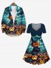 Robe D'Halloween Citrouille et Chauve-souris Imprimés Grande Taille - Multi-A M