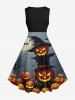 Robe D'Halloween Vintage Citrouille Chauve-souris Imprimés Grande Taille - Multi-A 2X