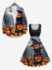 Robe D'Halloween Vintage Citrouille Chauve-souris Imprimés Grande Taille - Multi-A 2X