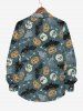 Plus Size Halloween Costume Skulls Ghost Bat Pumpkin Print Buttons Long Sleeve Shirt For Men -  