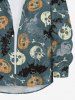 Plus Size Halloween Costume Skulls Ghost Bat Pumpkin Print Buttons Long Sleeve Shirt For Men -  