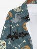 Plus Size Halloween Costume Skulls Ghost Bat Pumpkin Print Buttons Long Sleeve Shirt For Men -  