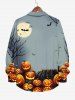 Plus Size Halloween Costume Hat Pumpkin Bat Tree Moon Print Buttons Long Sleeve Shirt For Men -  