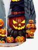 Plus Size Halloween Costume Hat Pumpkin Bat Tree Moon Print Buttons Long Sleeve Shirt For Men -  