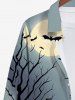 Plus Size Halloween Costume Hat Pumpkin Bat Tree Moon Print Buttons Long Sleeve Shirt For Men -  