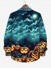 Plus Size Halloween Costume Pumpkin Hat Wizard Bat Cloud Print Buttons Long Sleeve Shirt For Men -  