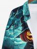 Plus Size Halloween Costume Pumpkin Hat Wizard Bat Cloud Print Buttons Long Sleeve Shirt For Men -  