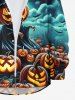 Plus Size Halloween Costume Pumpkin Hat Wizard Bat Cloud Print Buttons Long Sleeve Shirt For Men -  