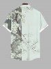 Plus Size Peach Blossom Flower Branch Colorblock Print Buttons Pocket Hawaii Shirt For Men -  