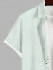 Plus Size Peach Blossom Flower Branch Colorblock Print Buttons Pocket Hawaii Shirt For Men -  