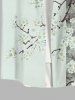 Plus Size Peach Blossom Flower Branch Colorblock Print Buttons Pocket Hawaii Shirt For Men -  