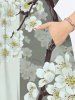 Plus Size Colorblock Peach Blossom Flower Branch Print Split Hawaii Midi Dress -  